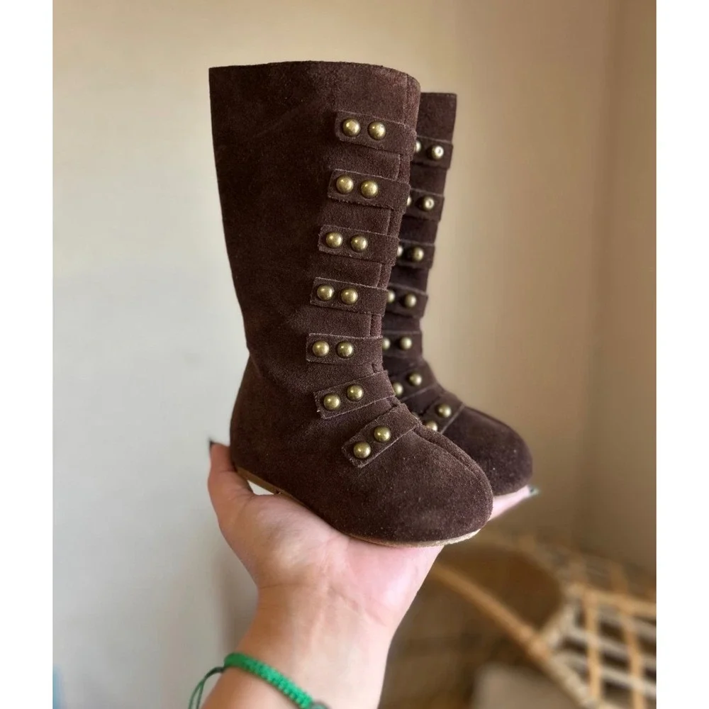 Joyfolie Brown Suede Studded Boots & SweetHoney Tan Bow Sandals Toddler 4 Lot